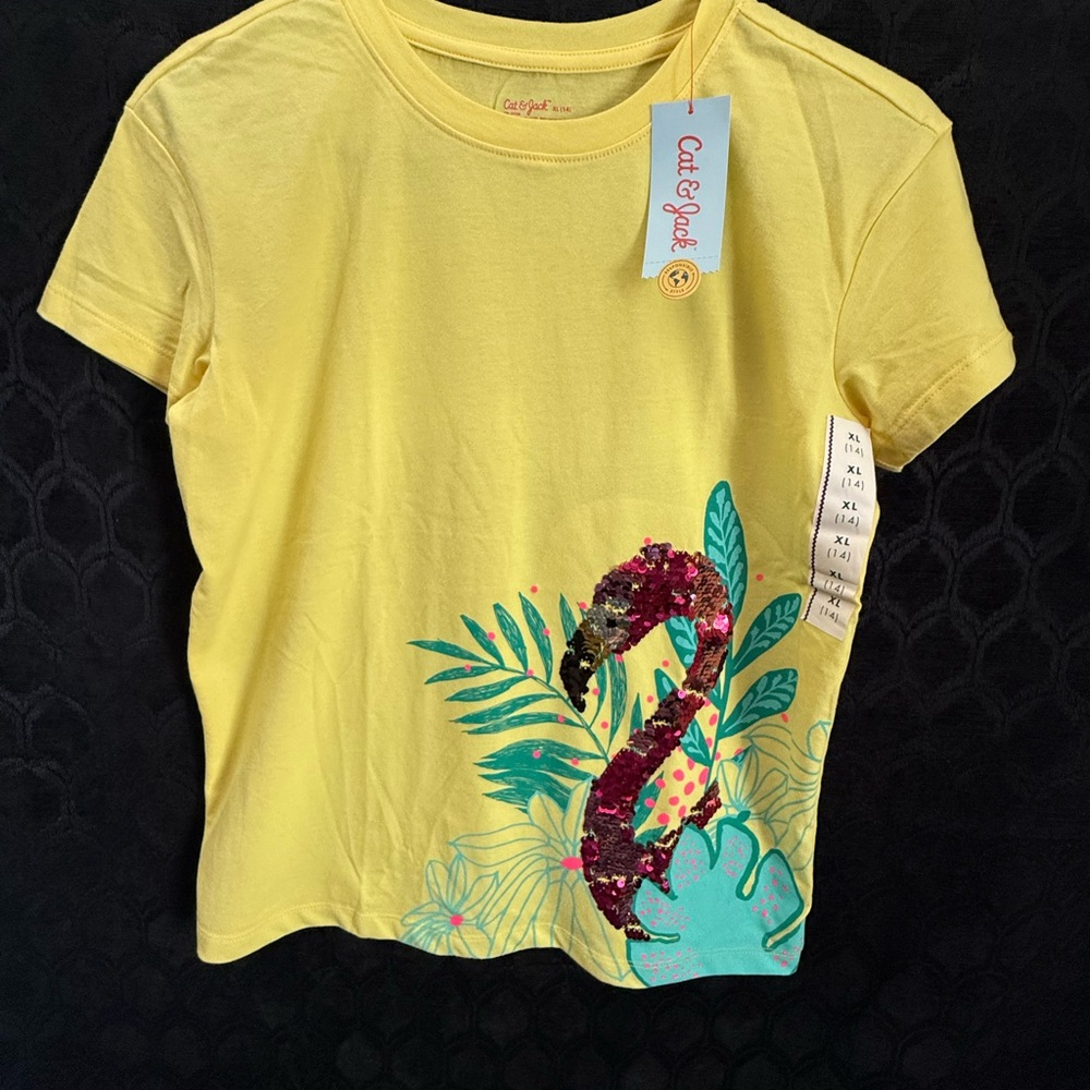 Cat & Jack Yellow Short Sleeve Tropical Tee